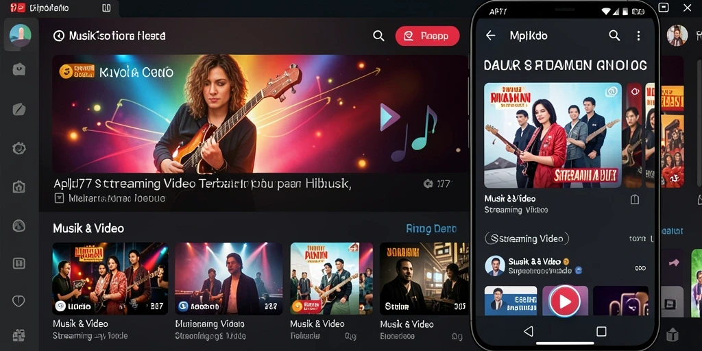 Antarmuka API77 menampilkan berbagai video musik dengan kualitas tinggi.