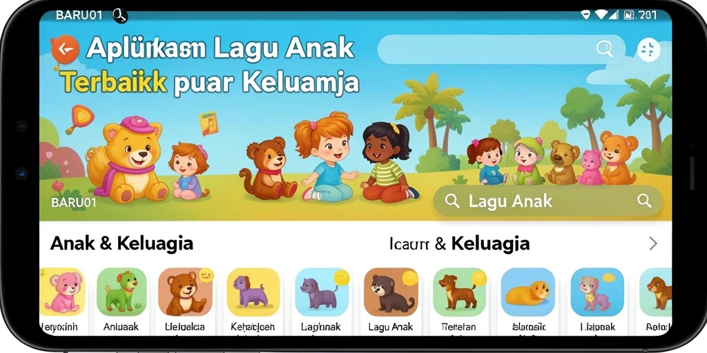 Tampilan antarmuka aplikasi BARU01 yang ceria dan ramah anak.