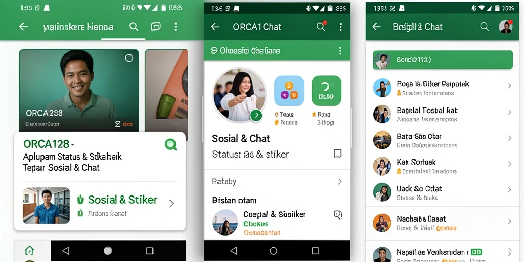 Antarmuka aplikasi ORCA128 dengan berbagai stiker menarik.