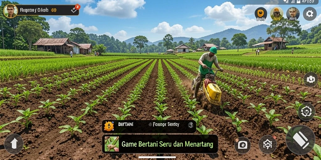 Tampilan antarmuka game Bertani yang menarik dan interaktif.
