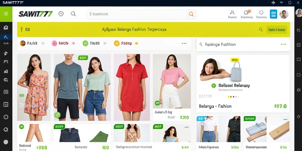 Antarmuka aplikasi SAWIT777 yang menampilkan koleksi fashion terbaru.